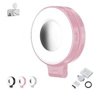 3-in-1 Magnetic Beauty Selfie Light for Phones, Portable Magnetic Selfie Light with Mirror, Foldable Beauty for Phones, 3 Lights Modes, for Makeup and Photography (Pink)