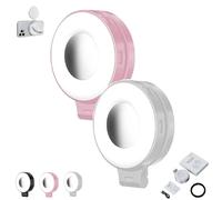 3-in-1 Magnetic Beauty Selfie Light for Phones, Portable Magnetic Selfie Light with Mirror, Foldable Beauty for Phones, 3 Lights Modes, for Makeup and Photography (Pink+White)