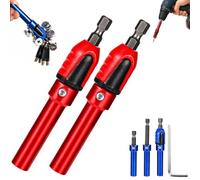 3-in-1 Magnetic Socket Bit Set With Adjustable Depth Sleeve，1/4-Inch Hex，2 PCS | Magnetic Hold Keeps Screws from Dropping, Adjustable Reach for Different Screw Depths for Furniture Assembly (Red*2)