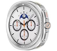 3 in 1 Metál Funda Compatible con Samsung Galaxy Watch 8 44 con Protector de Pantalla, Robusta Parachoques Resistente Protection Carcasa para Galaxy Watch 8, Plata/Blanco
