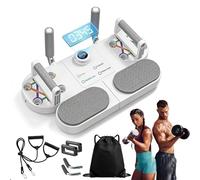 3-in-1 Multifunctional Push Up Board and Resistance Band Trainer for Home Gym, Foldable Plank Board with Timer Counter, Portable Strength Training Equipment for Chest Shoulder Arms Back Core (White)