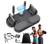 3-in-1 Multifunctional Push Up Board and Resistance Band Trainer for Home Gym, Foldable Plank Board with Timer Counter, Portable Strength Training Equipment for Chest Shoulder Arms Back Core (Black)