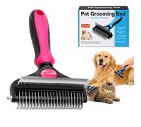 3-in-1 Pets Professional Grooming Brush Tool, Deshedding Dual Tooth Pets Grooming Comb, Double Sided Deshedding Brush for Dog & Cat, Dematting Comb for Long Haired Pet (Red)