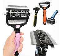 3-in-1 Pets Professional Grooming Brush Tool, Deshedding Dual Tooth Pets Grooming Comb, Double Sided Deshedding Brush for Dog & Cat, Dematting Comb for Long Haired Pet (Pink Double-Sided Pro)