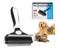 3-in-1 Pets Professional Grooming Brush Tool, Deshedding Dual Tooth Pets Grooming Comb, Double Sided Deshedding Brush for Dog & Cat, Dematting Comb for Long Haired Pet (White)