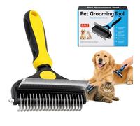 3-in-1 Pets Professional Grooming Brush Tool, Deshedding Dual Tooth Pets Grooming Comb, Double Sided Deshedding Brush for Dog & Cat, Dematting Comb for Long Haired Pet (Yellow)