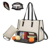 3 in 1 Quilted Tote Bag, 15.6 Inch Tote Bag with Lunch Compartment, Insulated Lunch Bags for Women (White)