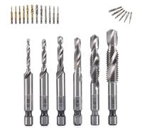 3 In 1 Spiral Flute Drill Bits, Invisiblen Metric Thread Tap Drills Bits Set, Professional Thread Taps Drills Bit Tools Kit, Spiral Tap Hex Shank Drill Bit Set M3/M4/M5/M6/M8/M10 (Silver,Long)
