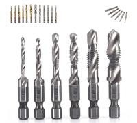3 In 1 Spiral Flute Drill Bits, Invisiblen Metric Thread Tap Drills Bits Set, Professional Thread Taps Drills Bit Tools Kit, Spiral Tap Hex Shank Drill Bit Set M3/M4/M5/M6/M8/M10 (Silver,Short)