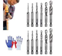 3 In 1 Spiral Tap Hex Shank Drill Bit Set, Combination Tap and Drill Wood Bit Set, Machuelos Para Hacer Roscas A Metal, M3/M4/M5/M6/M8/M10 6pcs Sets Quick Change Impact Driver(Silver-Long+Short)