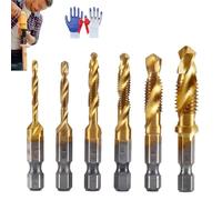 3 In 1 Spiral Tap Hex Shank Drill Bit Set, Combination Tap and Drill Wood Bit Set, Machuelos Para Hacer Roscas A Metal, M3/M4/M5/M6/M8/M10 6pcs Sets Quick Change Impact Driver(Gold-Short-1set)