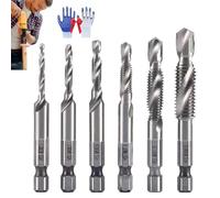 3 In 1 Spiral Tap Hex Shank Drill Bit Set, Combination Tap and Drill Wood Bit Set, Machuelos Para Hacer Roscas A Metal, M3/M4/M5/M6/M8/M10 6pcs Sets Quick Change Impact Driver(Silver-Long-1set)