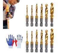 3 In 1 Spiral Tap Hex Shank Drill Bit Set, Combination Tap and Drill Wood Bit Set, Machuelos Para Hacer Roscas A Metal, M3/M4/M5/M6/M8/M10 6pcs Sets Quick Change Impact Driver(Gold-Long+Short)