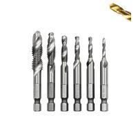 3 In 1 Spiral Tap Hex Shank Drill Bit Set,M3/M4/M5/M6/M8/M10 Drill Bits High Speed Steel,Metric Combination Threading Tools Kit,Quick Change Impact Driver Socket (Silver,Long)
