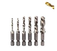 3 In 1 Spiral Tap Hex Shank Drill Bit Set,M3/M4/M5/M6/M8/M10 Drill Bits High Speed Steel,Metric Combination Threading Tools Kit,Quick Change Impact Driver Socket (Silver,Short)