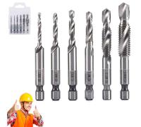 3 in 1 Spiral Tap Hex Shank Drill Bit Set, M3/M4/M5/M6/M8/M10 Drill Bits High Speed Steel, Professional Thread Tap Drill Bit Set, Power Tool Accessories (Silver long style)