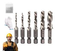 3 in 1 Spiral Tap Hex Shank Drill Bit Set, M3/M4/M5/M6/M8/M10 Drill Bits High Speed Steel, Professional Thread Tap Drill Bit Set, for Iron copper aluminum, Drilling, Tapping (Silver,Short)