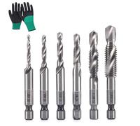 3 in 1 Spiral Tap Hex Shank Drill Bit Set, M3/M4/M5/M6/M8/M10 Drill Bits High Speed Steel, Professional Thread Tap Drill Bit Set, 1/4” Hex Shank for Drilling, Tapping (Silver,Long)