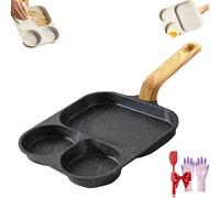 3-in-1 Split Non-stick Pan, Pancake Grill Skillet with Handle, Divided Breakfast Omelette Makers, Mini Divided Breakfast Omelette Frying Pans, for Stove Top Induction (Black)