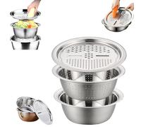 3-in-1 Stainless Steel Basin with Grater & Strainer, Professional Food Grade Mixing Bowl Set for Vegetable (11.02in(28cm))