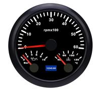 3 In 1 Tachometer Oil Pressure Water Temp Gauge High Accuracy 6000rpm 0 to 10bar 40 to 120℃ 7 Color Backlight for Car Boat Truck Metal 85mm (Esfera negra Bisel negro CX8285B)