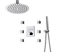 3 in 1 Thermostatic Shower System, Bathroom Ceiling Shower Faucet Set with 2 Function Handheld Showerhead, Top Spray Shower Head, Massage Body Jets,Black