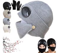 3-in-1 Unisex Knitted Goggles Beanie, 2026 New Winter Warm Ski Mask with Goggles Built In, Outdoor Thermal Fashion Aviator Hat with Face Mask & Ear Cover (Gray)