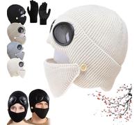 3-in-1 Unisex Knitted Goggles Beanie, 2026 New Winter Warm Ski Mask with Goggles Built In, Outdoor Thermal Fashion Aviator Hat with Face Mask & Ear Cover (Beige)