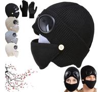 3-in-1 Unisex Knitted Goggles Beanie, 2026 New Winter Warm Ski Mask with Goggles Built In, Outdoor Thermal Fashion Aviator Hat with Face Mask & Ear Cover (Black)