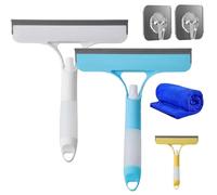 3 in 1 Window Cleaning Scraper,Mirror Squeegee with Sprayer,3 in 1 Window Cleaning Wiper, Double-Sided Use, Can be Scraped or Brushed,Suitable for Bathroom,Floor, Kitchen (2PCS A)
