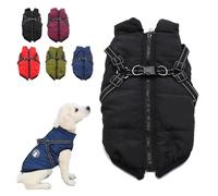 3 in 1 Winter Jacket for Dogs, Waterproof Windproof Dog Snow with Harness and Zipper, Small Medium Large Dogs (Black,XL)