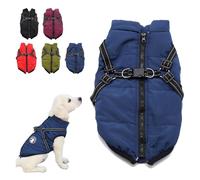 3 in 1 Winter Jacket for Dogs, Waterproof Windproof Dog Snow with Harness and Zipper, Small Medium Large Dogs (Blue,XL)