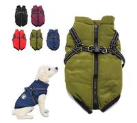 3 in 1 Winter Jacket for Dogs, Waterproof Windproof Dog Snow with Harness and Zipper, Small Medium Large Dogs (Green,2XL)