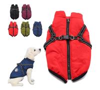 3 in 1 Winter Jacket for Dogs, Waterproof Windproof Dog Snow with Harness and Zipper, Small Medium Large Dogs (Red,S)