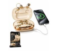 3-in-1 Wireless Earbuds with Power Bank Charging Case, 4-Earbud Bluetooth 6.0 Headphones, Clip-On & Sleep Earphones, Noise Reduction, IPX5 Water Resistant for Gym & Sports(Gold)
