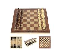 3 In 1 Wooden International Chess Set Backgammon Board Puzzle Game