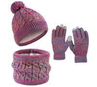 3 In1 Conjunto De Gorro Guantes y Bufanda De Invierno Para Niños,Invierno Cálido Sombrero De Punto Con Pompon,Térmico Niñas Beanie Gorro Bufanda Guantes Set Para Niñas 4-10 Años (Morado)
