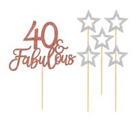 3 insertos para tartas para 40 cumpleaños, 5 piezas de estrella plateada, accesorios de decoración para tartas para mujeres, 40 accesorios de decoración de fiestas (oro rosa)