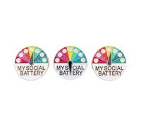 3 insignias de batería social, pines esmaltados giratorios de expresión de estado de ánimo, broche interactivo para introvertidos, insignias de solapa de ansiedad social para chaquetas, bolsos