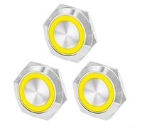 3 interruptores de botón de luz LED de 19 mm, 12 V, 24 V, interruptor de metal impermeable momentáneo con cable para varias configuraciones eléctricas (amarillo)