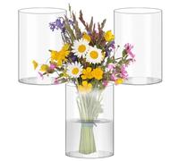 3 jarrones altos de cristal, altura: 15 cm, 10 cm, jarrón de cristal transparente con base, jarrones de cristal de boca ancha, jarrón de flores de vidrio de borosilicato, ideal para adornar, para
