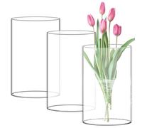 3 jarrones altos de cristal, altura: 15 cm, 10 cm, jarrón de cristal transparente con base, jarrones de cristal de boca ancha, jarrón de flores de vidrio de borosilicato, ideal para adornar, para