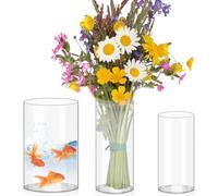 3 jarrones altos de cristal, jarrón de cristal transparente con base, amplia apertura de cristal, jarrón de flores de vidrio de borosilicato, ideal para adornar, para decoración de mesa, velas