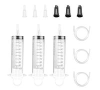 3 jeringas de 100 ml, 3 tapones negros con adaptador, manguera, jeringa con manguera, jeringa líquida, jeringa de plástico para alimentación animal, laboratorio, etc.