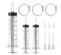 3 jeringas de 60 ml/cc con tubos y agujas romas, reutilizables, envasadas individualmente, estériles, líquidos de medición, riego de plantas, alimentación animal, laboratorios científicos, industria,