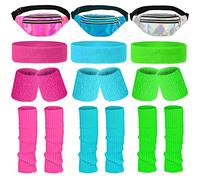 3 juegos de calentadores de piernas de neón de los años 80 para mujer, diadema de neón de los años 80, riñonera holográfica de neón de los 80 para mujer, accesorios deportivos de los 80, fiesta de los ochenta, yoga, correr