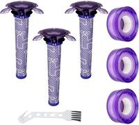 3 juegos de filtros V8 para Dyson, accesorios de filtro de repuesto para V8 Absolute Animal, SV10, SV11, SV25, SV37, kit de 3 filtros HEPA post-motor, prefiltro 3 estrellas y 1 cepillo de limpieza