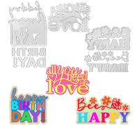 3 juegos de troqueles para hacer tarjetas, SENHAI Happy Birthday Wishes Words Die Cut Stencils Word Embossing Template for Card Making