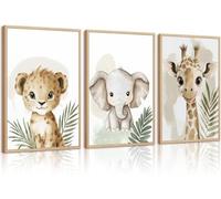 3 Laminas Animales Safari 30X40CM Cuadros Habitacion Infantil Niño Jirafa Elefantes León Poster Animales Bebe Salva Lienzo Decorativo Infantil Laminas Decorativas Pared Bebe Niño sin Marco