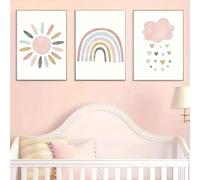 3 láminas de lienzo con diseño de dibujos animados de nubes,sol y arcoíris,arte de pared,póster para jardín de infancia,mural nórdico para bebés,decoración de habitaciones. 21x30cmx3 sin marco